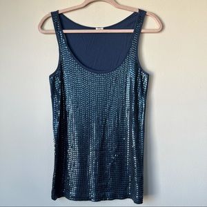 J.Crew Sequin Front Tank Top Sleeveless Scoop Neck Blue Size Small